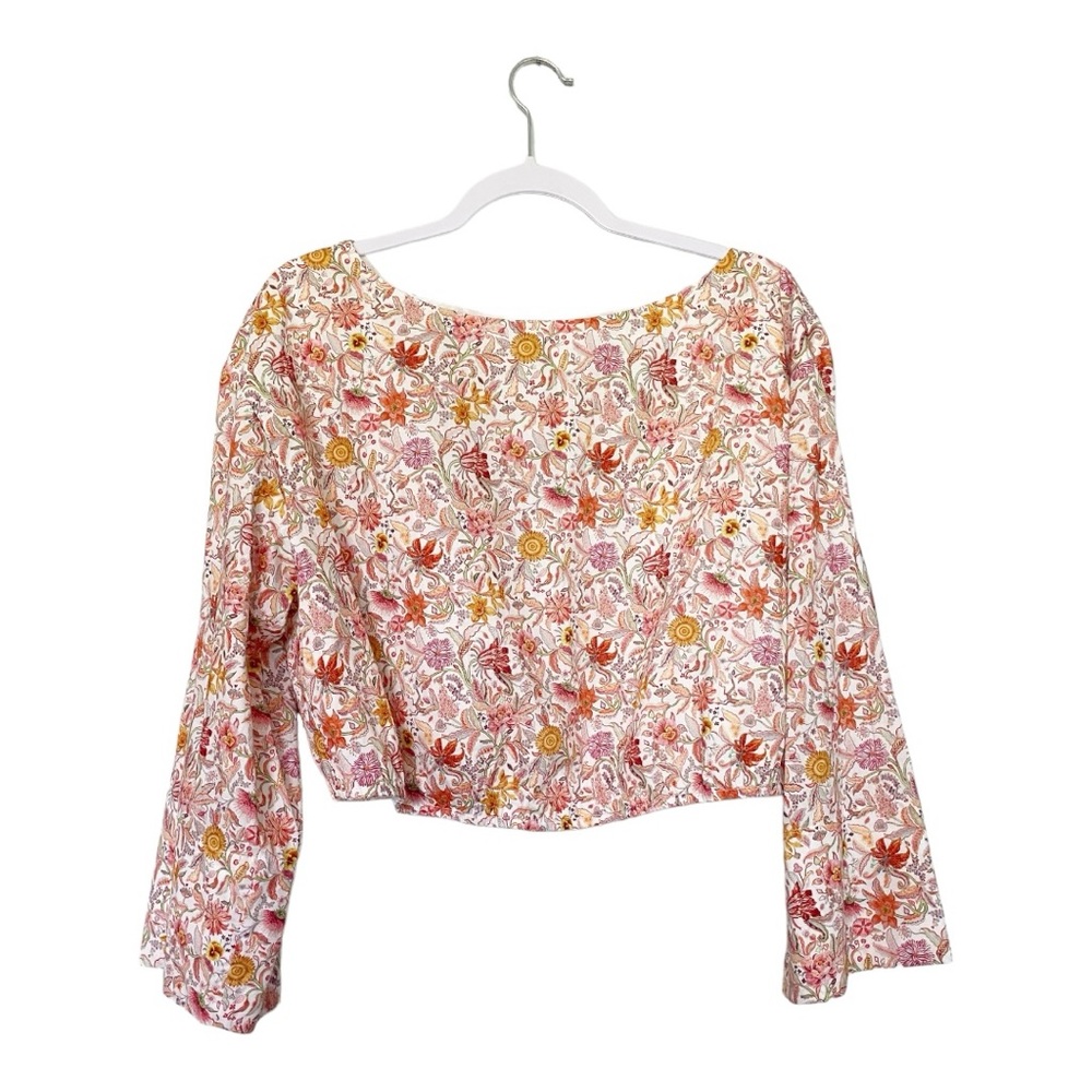 J. Crew Liberty of London Garden Life Floral Crop Top Boho Bell Sleeve Sz XL - Picture 3 of 10